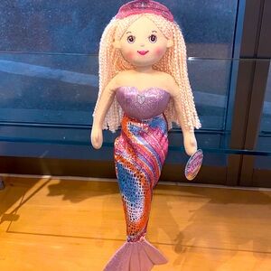 Shimmer Cove mermaid by Ganz sparkly tail, blonde, yarn, hair, pink crown w/tag